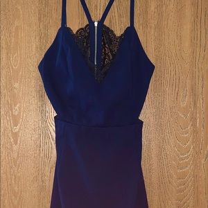 Lulus Heartbeat Song Black Lace & Navy Blue dress